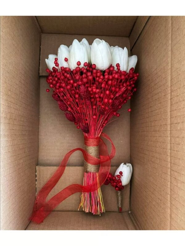 Bouquet of tulips and dried accessories