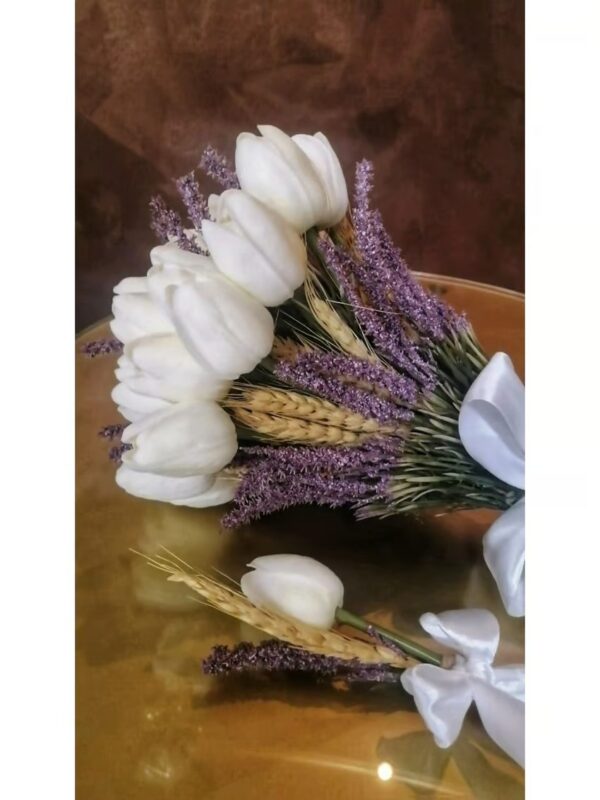 Bouquet of tulips and lavender