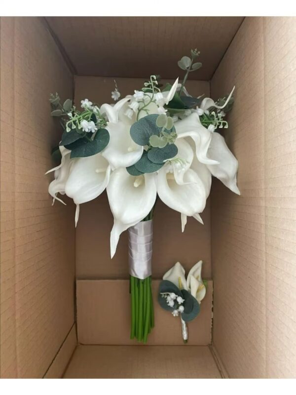 Calla rose bouquet and artificial green paper