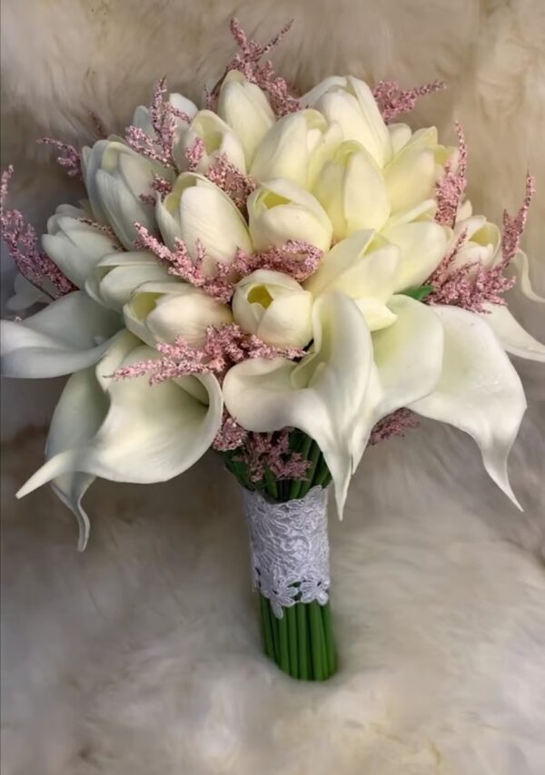 Tulip and calla bouquet and dried accessories