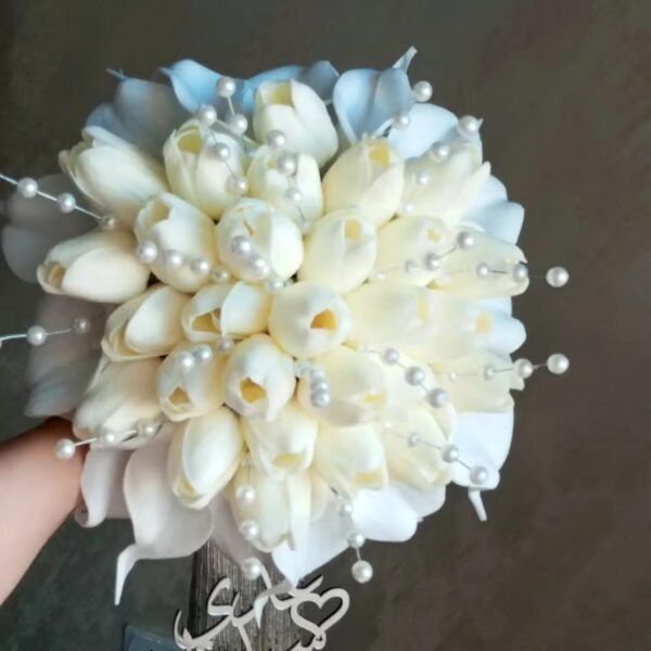 Tulip, calla and beaded fringe bouquet